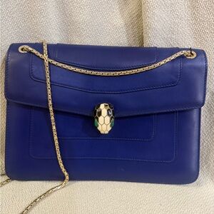 Bulgari Blue Calfskin Serpenti Forever Large Crossbody Bag w/ Card & Dust Bag